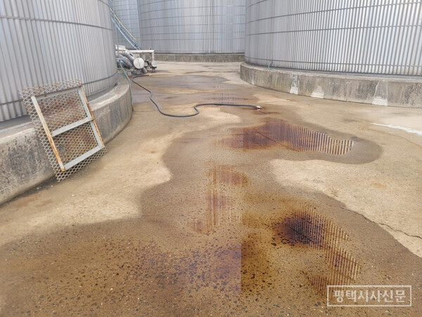 당밀발효농축액 보관 탱크 주변 유출 모습